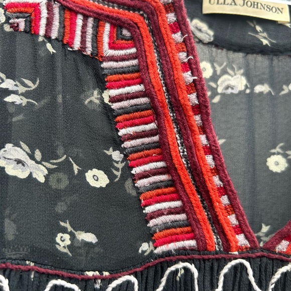 Ulla Johnson Top 100% Silk Embroidered Floral Anosha Women 8 Flutter Sleeve Boho - Picture 8 of 14